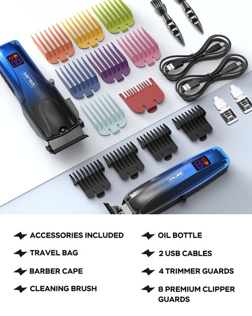 GinJee Professional Hair Clippers for Men Cordless & Corded - Rechargeable Barber Clipper & Trimmer Set with Fade Lever for Home Haircuts, Grooming Kit with Guide Combs, with Travel Case