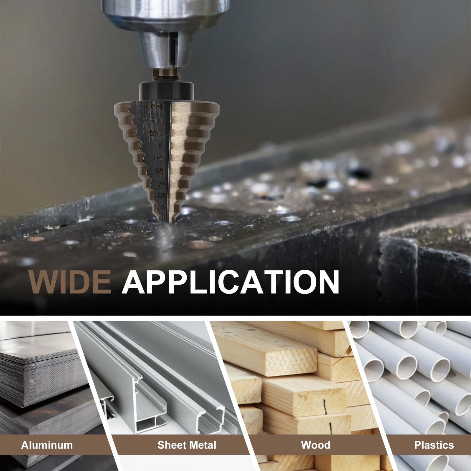 5 Pcs Step Drill Bit & 5 Pcs Countersink Drill Bit Set, Titanium High Speed Steel Step Drill Bit, 50 Sizes of Step Bits for Metal, HSS Step Bit with Aluminum Case for DIY, Multiple Hole Stepped Up Bit