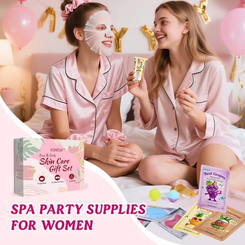 80PCS Spa Party Supplies for Girls, Include Facial Masks, Lip Balm, Hand Cream, Under Eye Patches, Lip Mask, Foot Bath Bombs, Compressed Towels, Sleepover and Spa Birthday Party Supplies for Girls