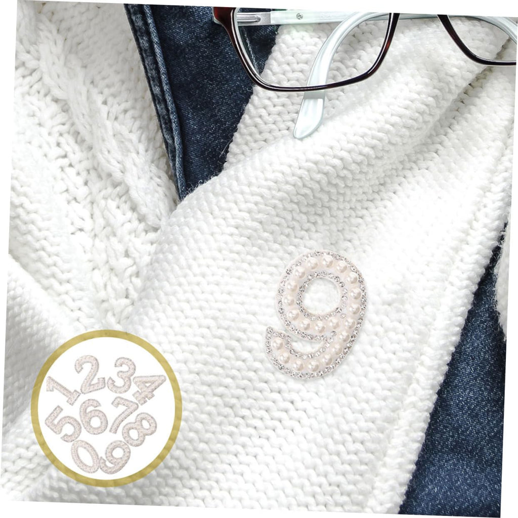 Angoily Number Stickers, 10PCS Bling Rhinestone Pearl Iron-On Patches DIY Faux Pearl Number Applique for Clothing Shoes Coat Patches, Gem Stickers, Dazzling Embellishments for Fashion Projects