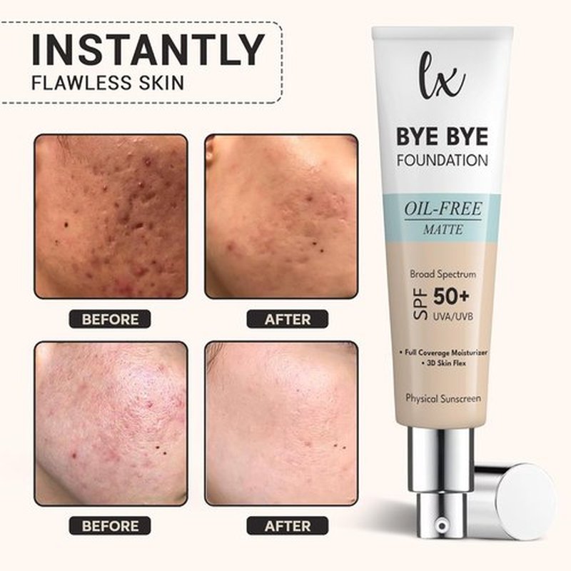 Lx Blend Bye Bye Foundation - Oil-Free Matte Coverage Moisturizer with SPF 50 | Medium, 1 FL OZ