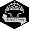 CUBACO 15th Birthday Crown and Sash Set It's My 15th Birthday Decorations for Girls Silver Crown/Tiara for Girls Happy 15 Birthday Party Supplies Corona Para 15 años Quinceañeras Silver