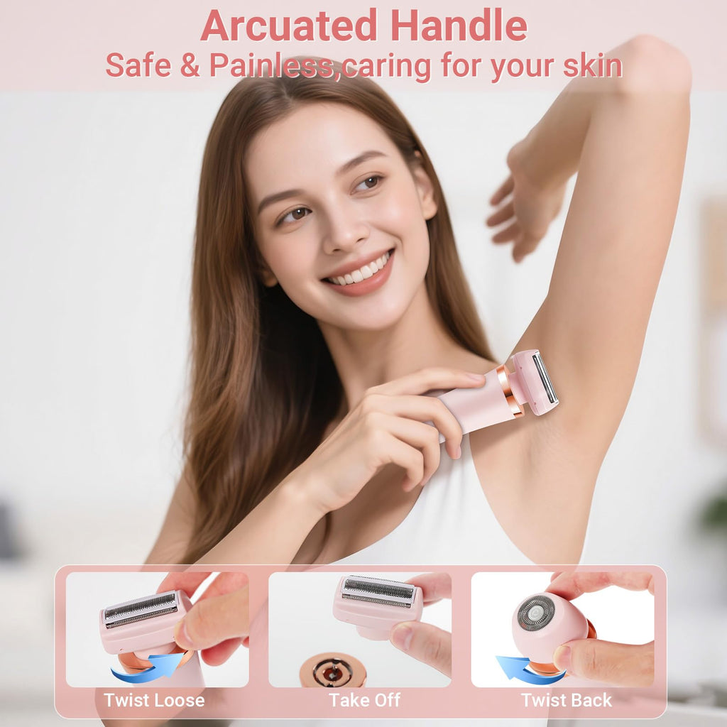 2-in-1 IPX7 Waterproof Wet Dry Bikini Shaver, Painless Wireless USB Rechargeable Portable Groomer for Women & Men Body Face