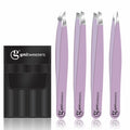 Professional Eyebrow Tweezers Set of 4 – Stainless Steel Precision Tools for Eyebrows, Facial Hair & Ingrown Hair Removal – Slant, Pointed & Flat Tips with Travel Case for Women & Men