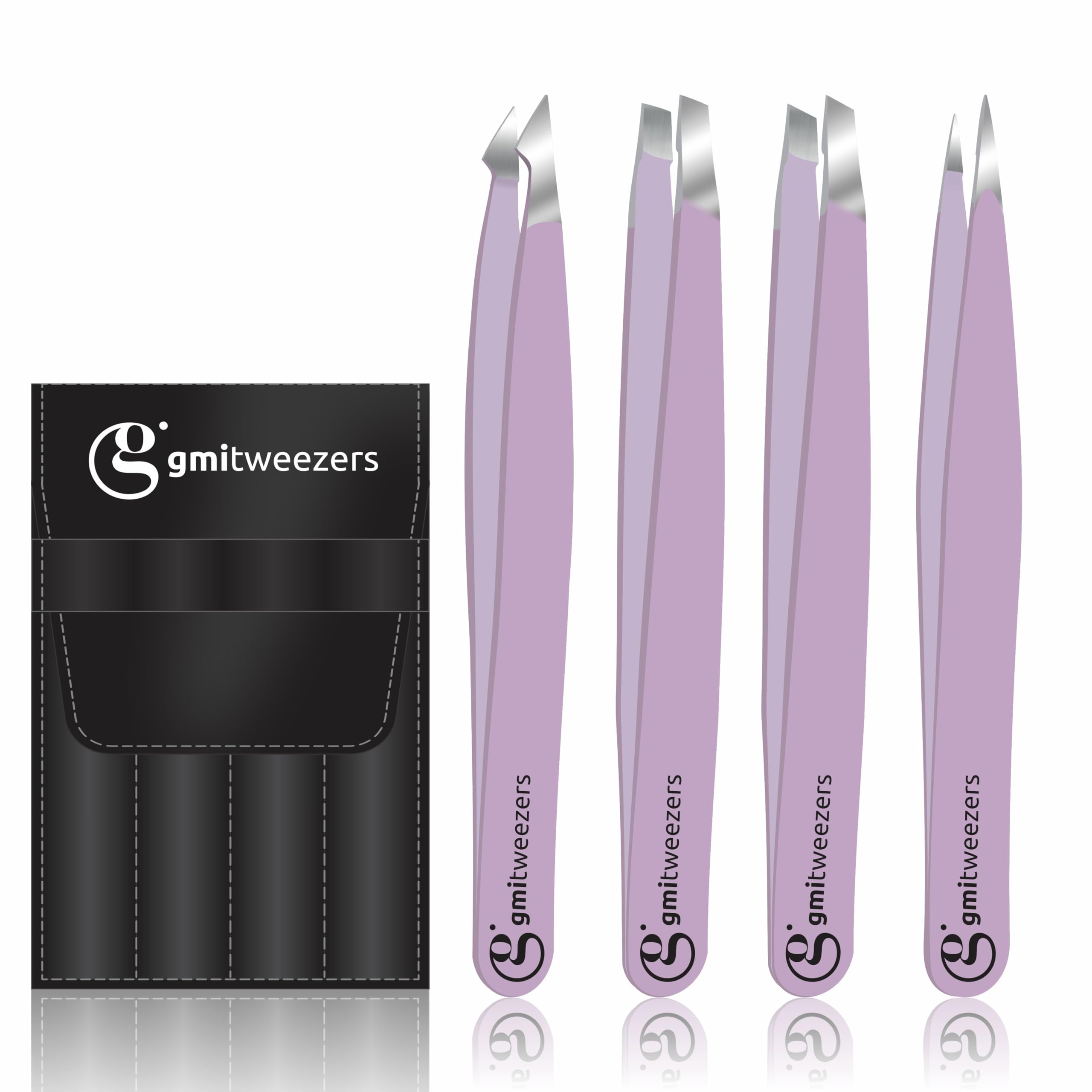 Professional Eyebrow Tweezers Set of 4 – Stainless Steel Precision Tools for Eyebrows, Facial Hair & Ingrown Hair Removal – Slant, Pointed & Flat Tips with Travel Case for Women & Men
