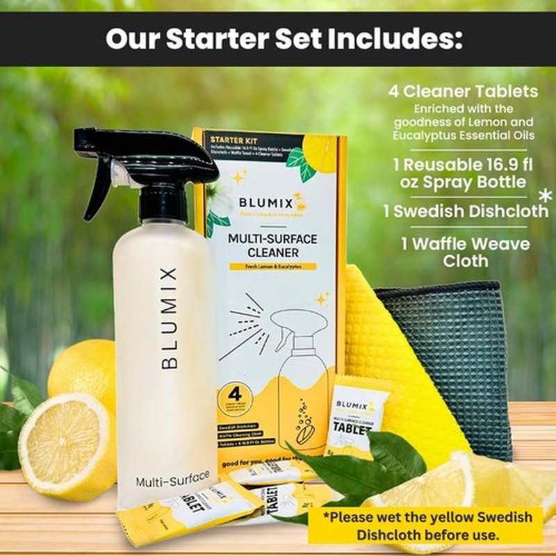 Eco-Friendly Multi-Surface Cleaner Refill Starter Set - 4 Count + Spray Bottle | Biodegradable & Plastic-Free All-Purpose Cleaning Solution