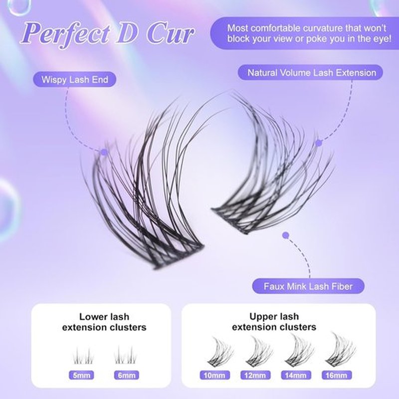 Fenshine Cluster Lashes Individual Lashes Kit 3D WISPY LASH KIT 10-18mm Length，4 in 1 DIY Eyelash Extension Individual Soft False for Personal Use at Home
