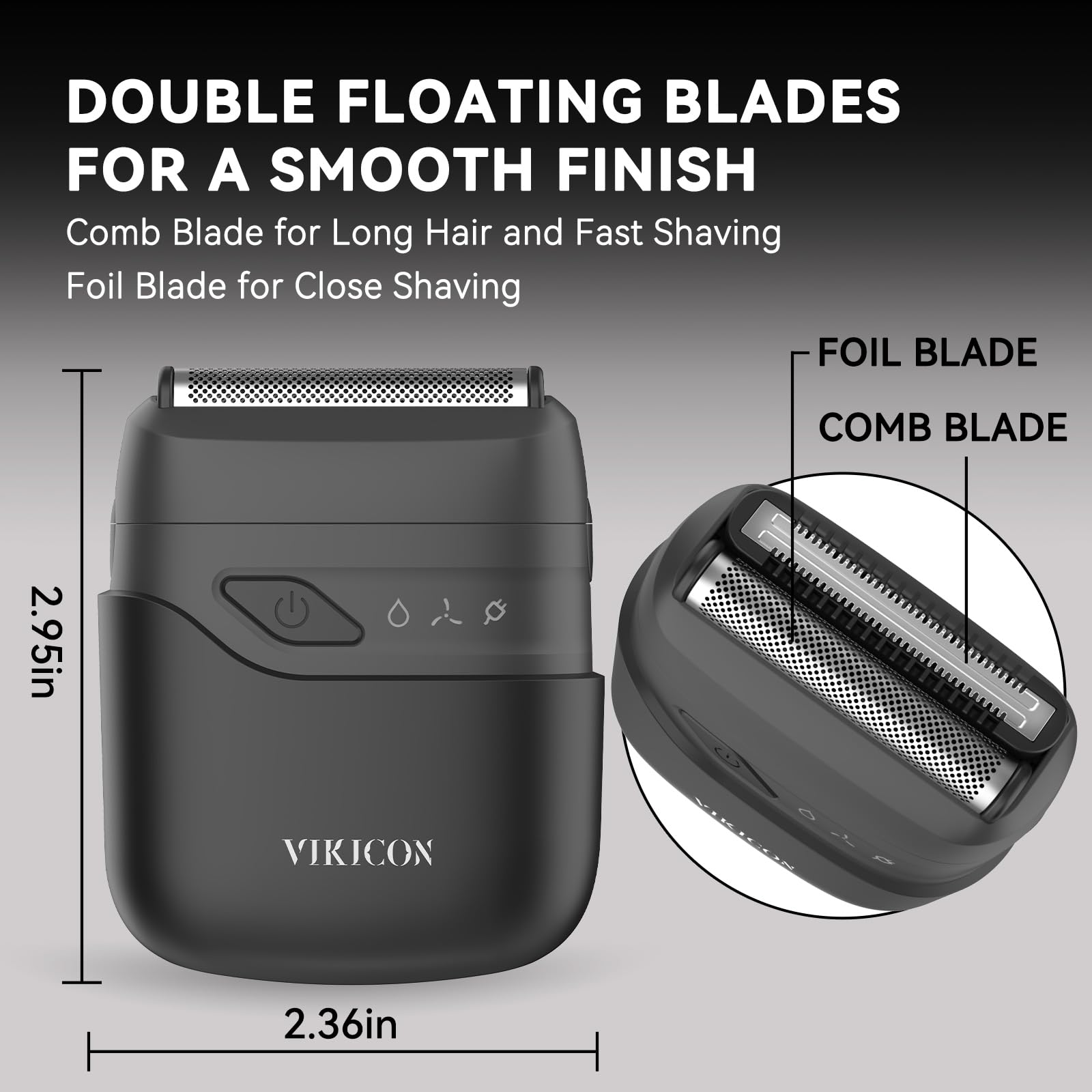 VIKICON® Electric Foil Shaver for Men, Portable Mini Travel Razor for Face & Beard, Dual Floating Blades for Close Shave, USB-C Fast Charging Waterproof On-the-Go Stubble Trimmer