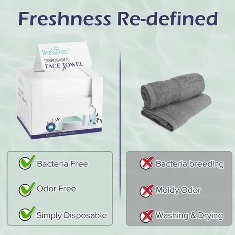 PureSoftness Disposable Face Towel, Clean Towel, Extra Large 12" x 10", Soft Dry Wipe Face Wash, Makeup Remover, Biodegradable Towelette for Sensitive Skin 80 Count (1 Pack)