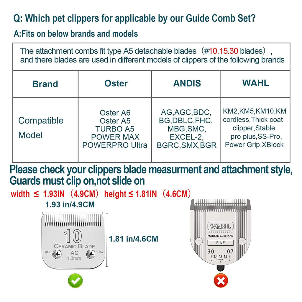 Dog Stainless Steel 9 Color Guide Comb for Andis,Oster A5,Wahl dog clipper