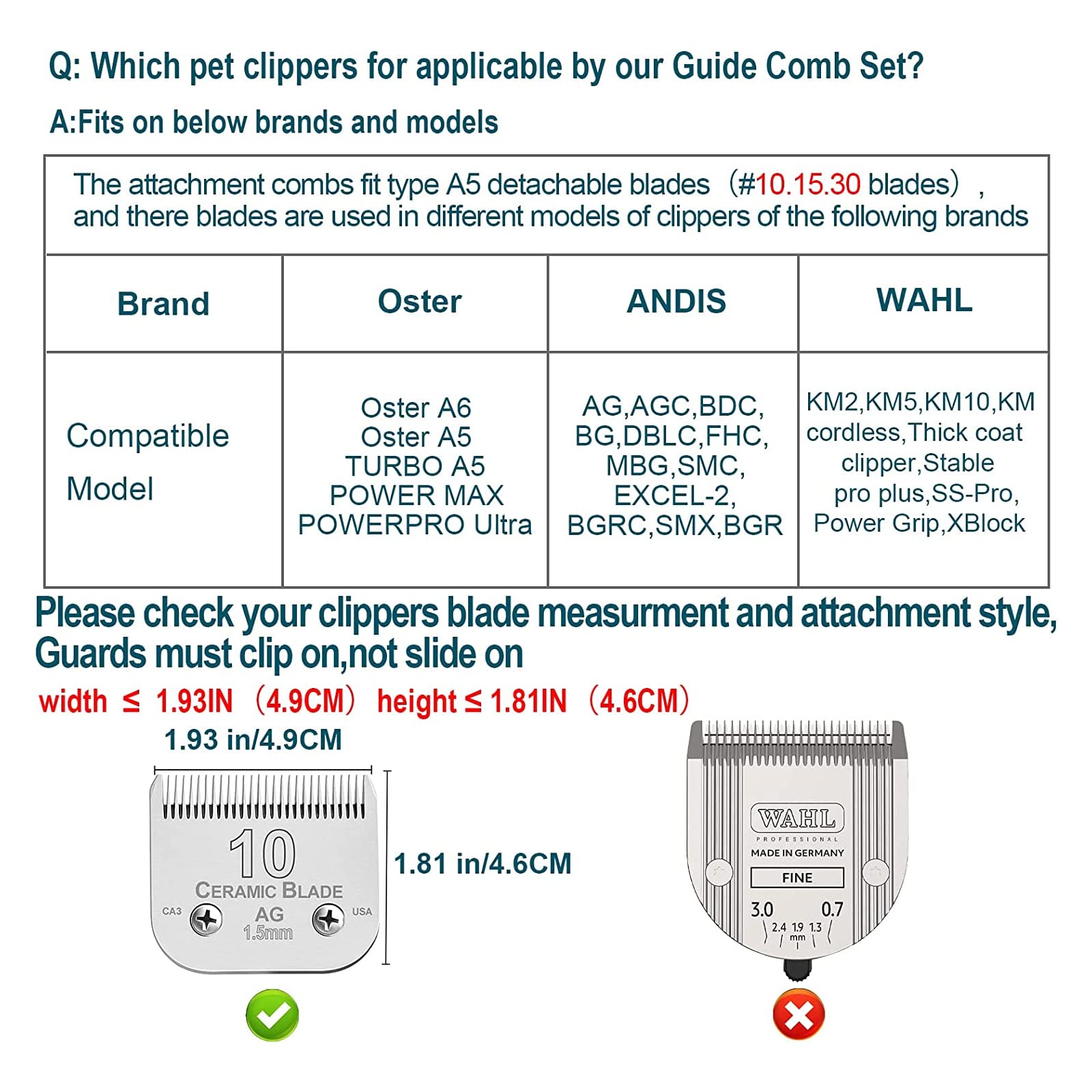 Dog Stainless Steel 9 Color Guide Comb for Andis,Oster A5,Wahl dog clipper