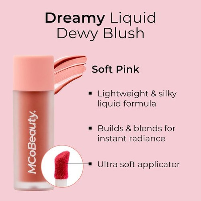 MCoBeauty Dream Liquid Dewy Blush - Soft Pink Radiant Flush for Fresh Glowing Cheeks - 4.6ml Vegan & Cruelty-Free