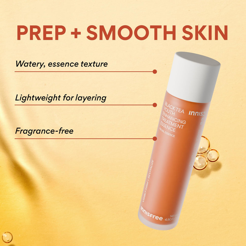 innisfree Black Tea Youth Essence | Korean Anti-Aging Treatment with Niacinamide and Hyaluronic Acid for Radiance, Firm Skin, Hydration and Barrier Support