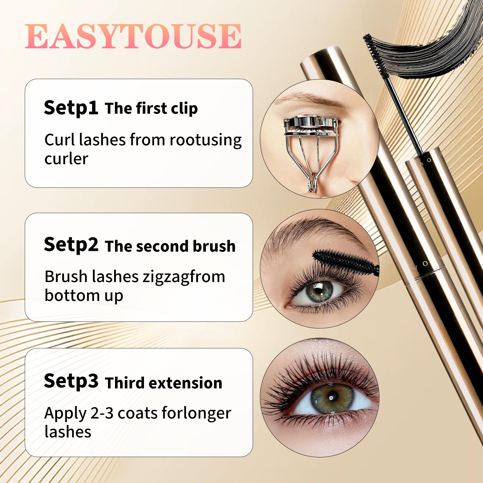 Ultra-Fine Lengthening Waterproof Quick-Dry Mascara, 2026 New 3D Volumizing Mascara, Fine Brush Tip Quick Drying Smudge Proof No Clumping (Black)