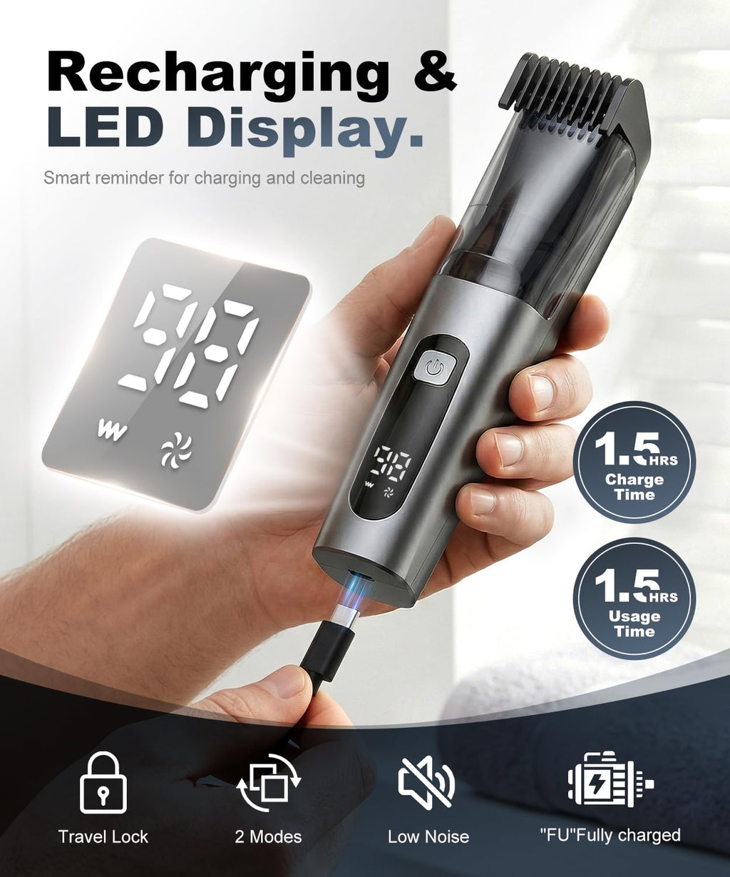 TEPOTZ Beard Trimmer for Men, 40 Adjustable Length Settings, Smooth Facial Hair Trimming, LCD Display, Beard Trimmer, Waterproof for Wet & Dry Use, Washable -Gray