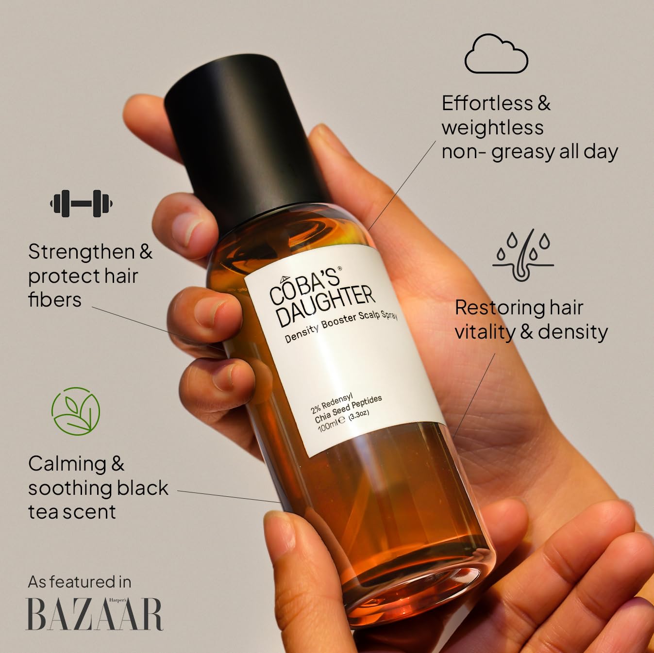 COBA’S DAUGHTER Redensyl Hair Growth Formula for Hair Loss | Hair Thickening scalp Refresher Spray | Biotin Hair Serum | Keratin, Chia Peptides | Fuller for Men and Women | Vegan (3.3oz)