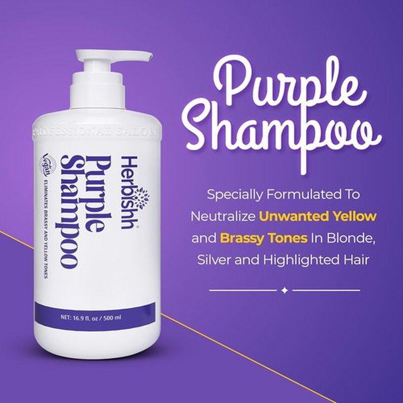 Herbishh Purple Shampoo - Eliminate Yellow & Brassy Undertones | 16.9 fl. Oz for Blonde Hair