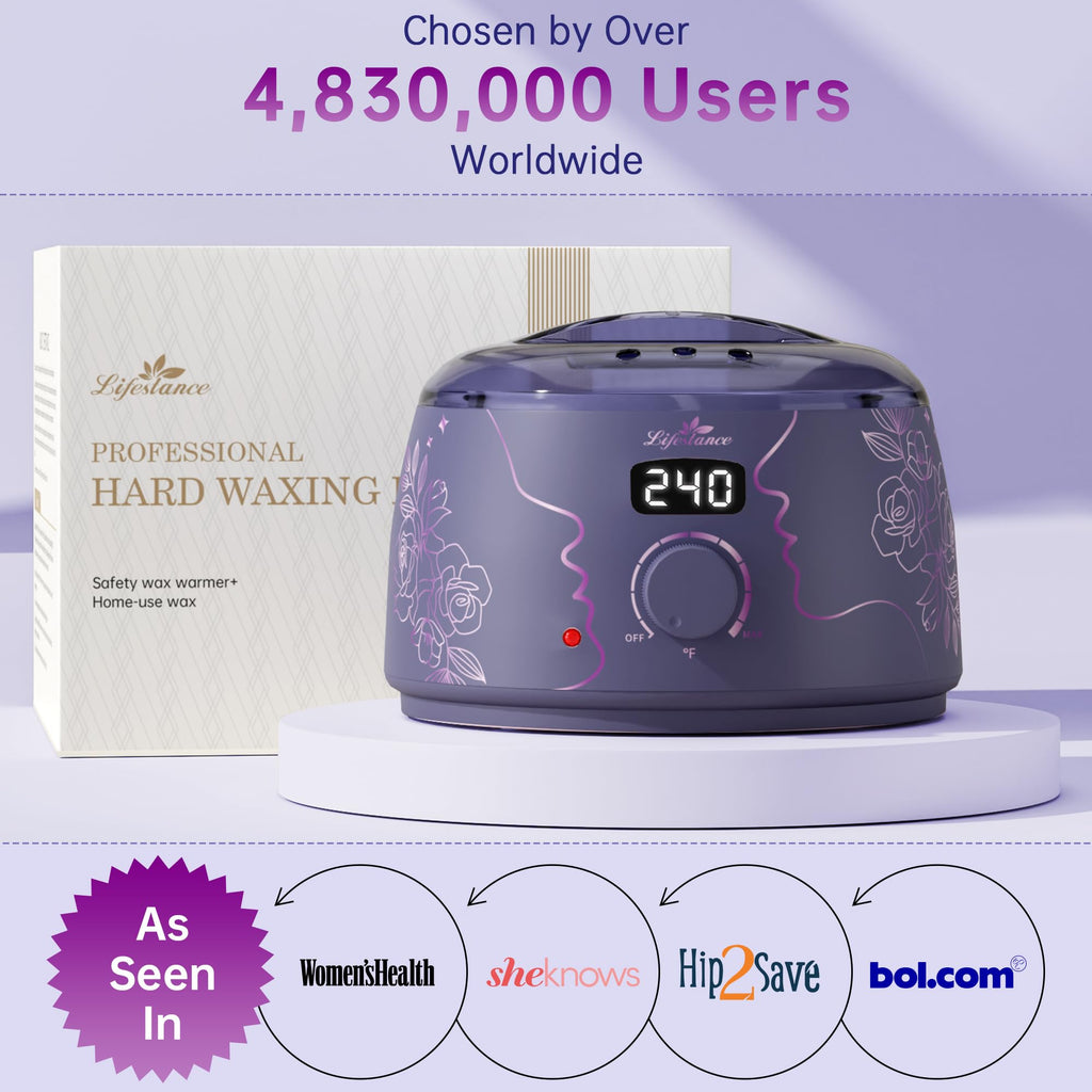 Lifestance Waxing Kit for Women & Men - L3 Amethyst Trace Digital Warmer, Silicone Wax Pot Liner, Hair Removal with 14.1oz Hard Wax Beads & Oil Spray, Professional for Home Brazilian Bikini Face Leg