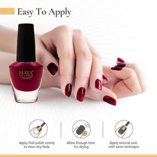 MAYA Red Gel Nail Polish - Quick Dry, Non-Toxic, Breathable & Cruelty Free Nail Art DIY Manicure, Certified Halal Nail Kit - 0.4 fl oz Soak Off Organic Nail Lacquer, Made in USA - Ruman
