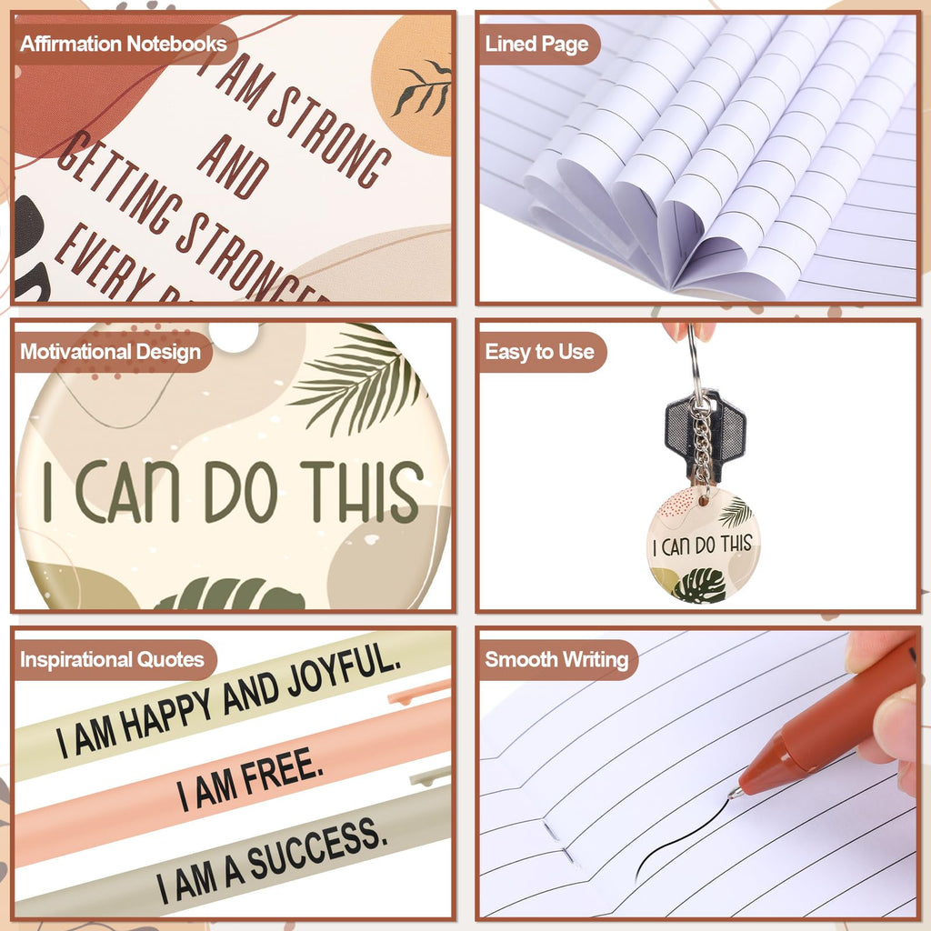 Mooliwe Positive Affirmation Back to School Gift Set Gratitude Notebooks with Pens Acrylic Keychains Small Bags Motivational Notepads for Women Coworkers Adults Party Favors(Boho)