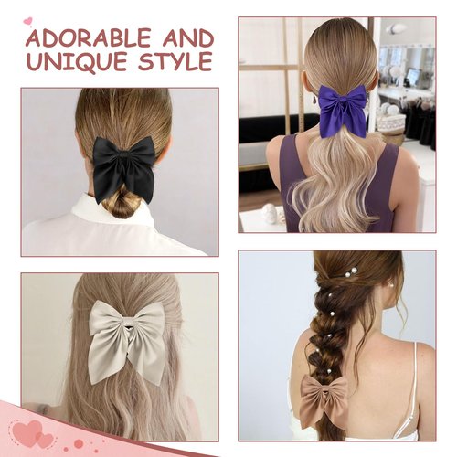 Silky Satin Oversized Long Tail Bowknot Hair Accessories - 10Pcs Large Metal Barrettes with Aesthetic Hair Clips for Women
