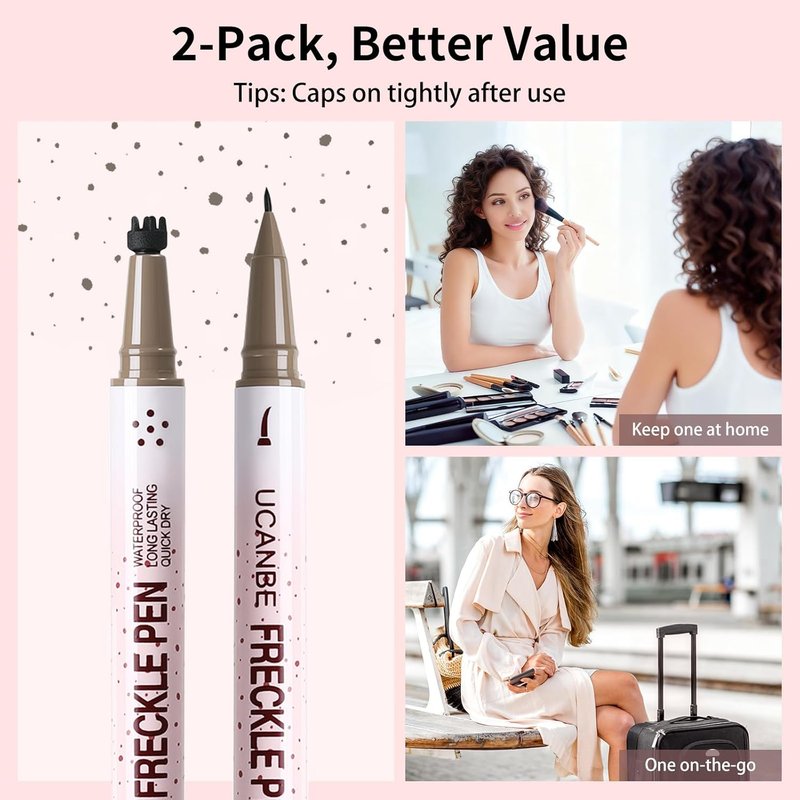 UCANBE Dual-Ended Freckle Pen & Stamp - Waterproof, Long-Lasting Makeup for Faux Freckles (Light Brown & Chestnut)