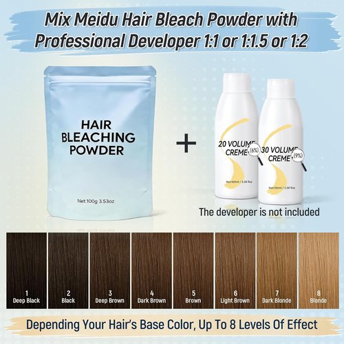 Professional Hair Bleach Powder by [Brand Name] - Strong & Gentle Lightening for Up to 8 Levels of Lift | 100g/3.53oz