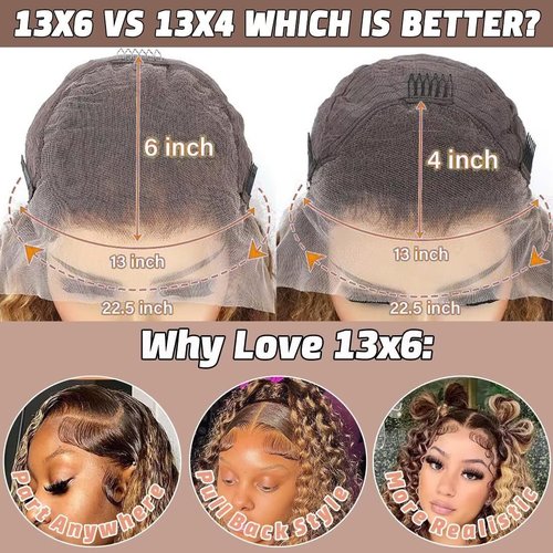 Tuviso 26 Inch Highlight Ombre Lace Front Wigs Human Hair 200% Density 4/27 Colored Pre Plucked Deep Wave 13x6 HD Lace Frontal Wigs Glueless Wig with Baby Hair Honey Blonde Deep Curly Wig for Women