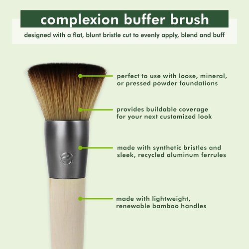 EcoTools Buffing Brush Set | Soft Custom Cut Bristles & Recycled Aluminum Ferrules - Ideal for Cream or Powder Foundation (Pack of 2)