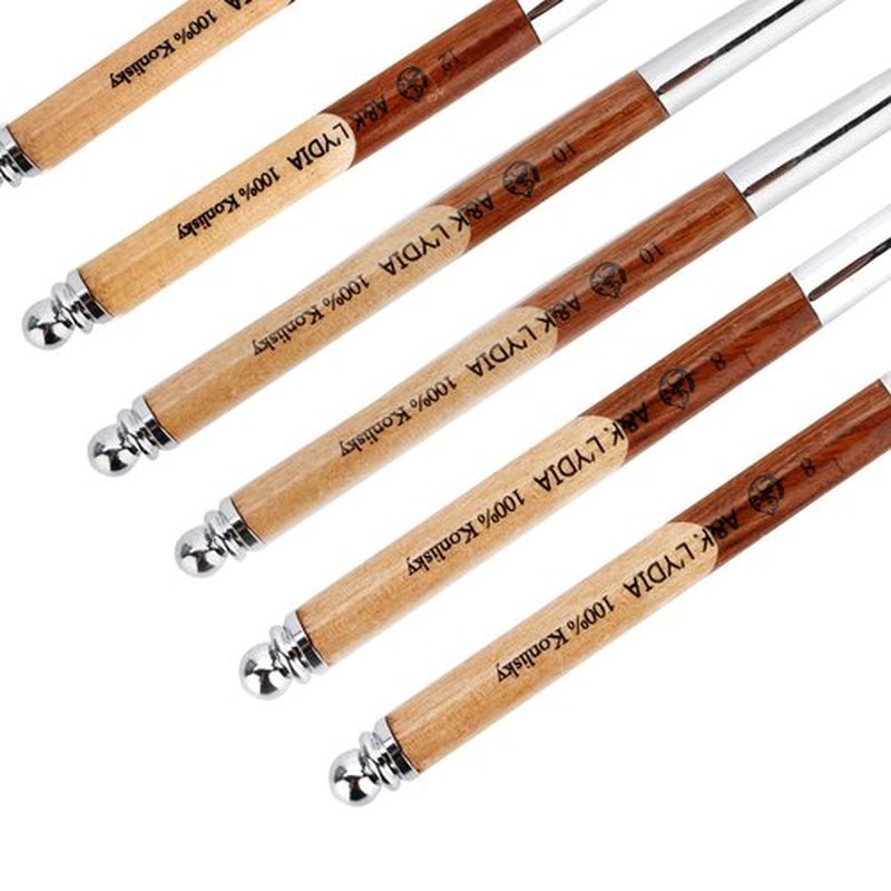 A&K LYDIA Acrylic Nail Brush for acrylic application Manicure crystal Powder Pedicure-2pcs Konlisky Sable hair Acrylic Nails Oval Nail Art Liner Brush With Stitching color Wooden handle