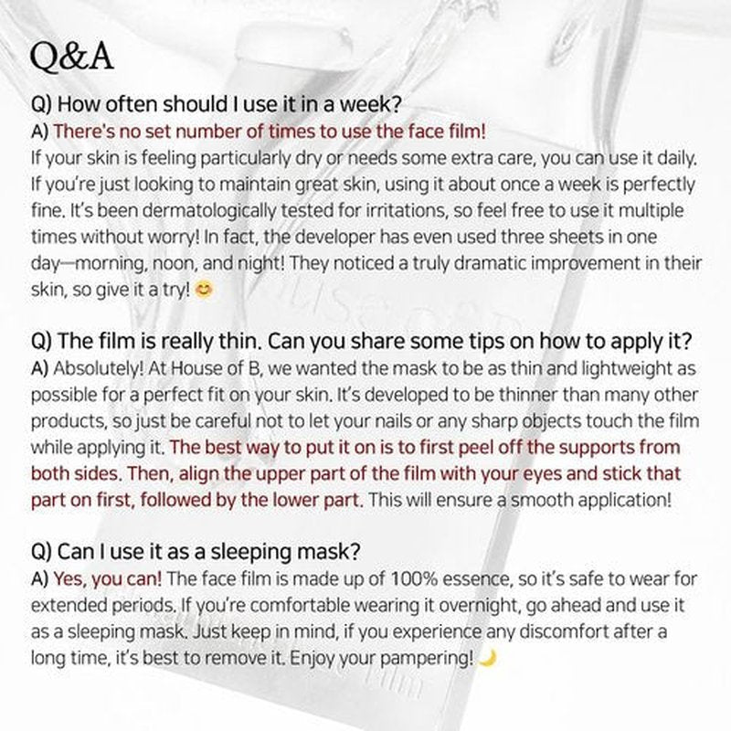House of B Glow Glutathione 2-Step Face Film Set for Wrinkle Reduction & Skin Tone Enhancement, Shine Your Light with 3 Counts Korean Mask