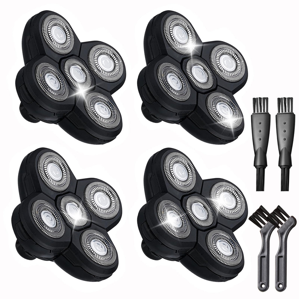 4 Pack Head Shaver Replacement Blades, 5 Blades Shaver Replacement Heads for Bald Men Universal Head and Face Electric Razor Kit with 4 Cleaning Brush