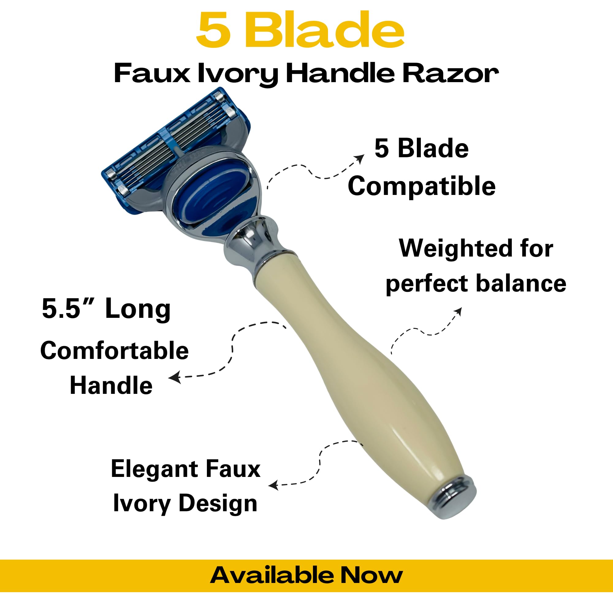 G.B.S Ivory 5 Blade Compatible Razor 5.5in Length Ergonomic Handle