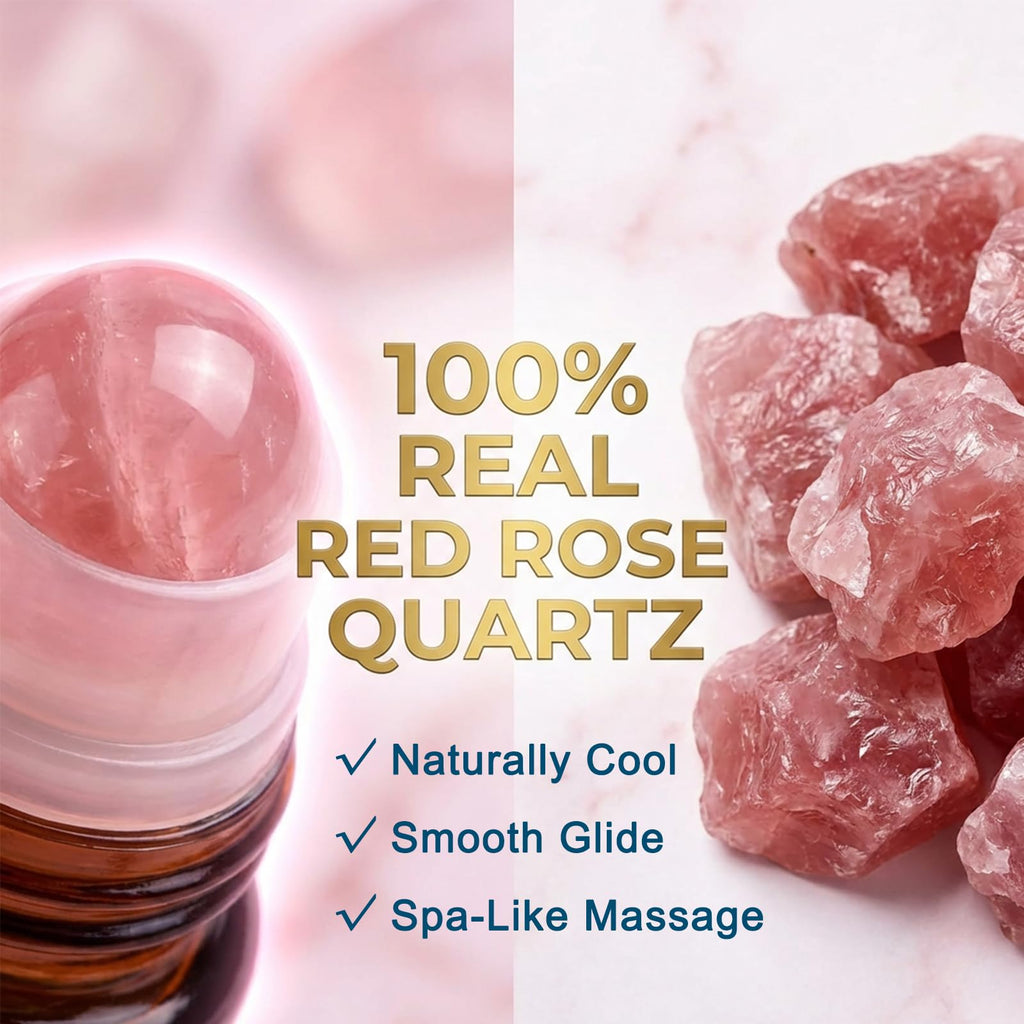 WBHKGA Castor Oil & Frankincense Roll On - Real Red Rose Quartz Eye Roller (Not Plastic) - Pure Cold Pressed Face Serum for Dark Circles, Fine Lines, Wrinkles & Puffiness (50ml (2 Pack - Value Set))