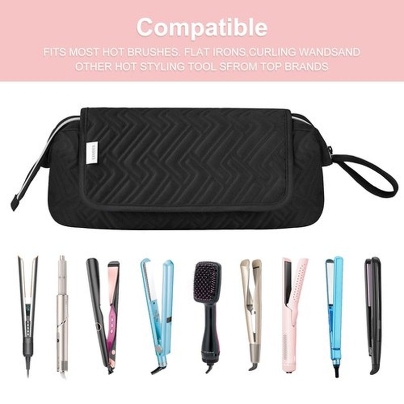 Leudes Hair Tools Travel Bag for Women Heat Resistant Mat for Travel Essentials Hot Tools Straighteners,Flat Irons,Curling Iron,Hot Air Brushes and Hair Dryer Organizer Bags 2 in 1 (BlackA)