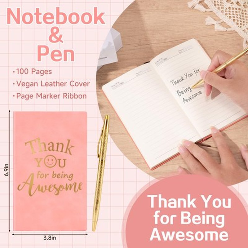 Thank You Gifts for Women, Appreciation Gift Box for Coworkers, Teachers, Nurses, Employee Appreciation Gifts w/ Notebook, Candle, Relaxation Spa Thank You Gift, Pink