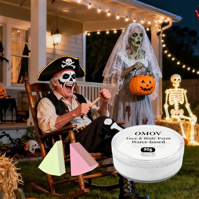 OMOV White Face Paint 90g (3.17 oz) Non-Toxic,Water Activated Face Painting Kit for Kids Adults,SFX Makeup Facepaint Palette for Halloween,Cosplay,Theater Party,Skeleton Skull Joker Special Effects