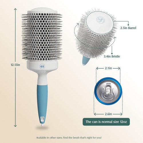 Skiennix Round Brush for Blow Drying - Extra Large Ceramic Ion Thermal Barrel for Maximum Volume | Lightweight Hair Brush (Bristle 3.4 in, Barrel 2.5 in)