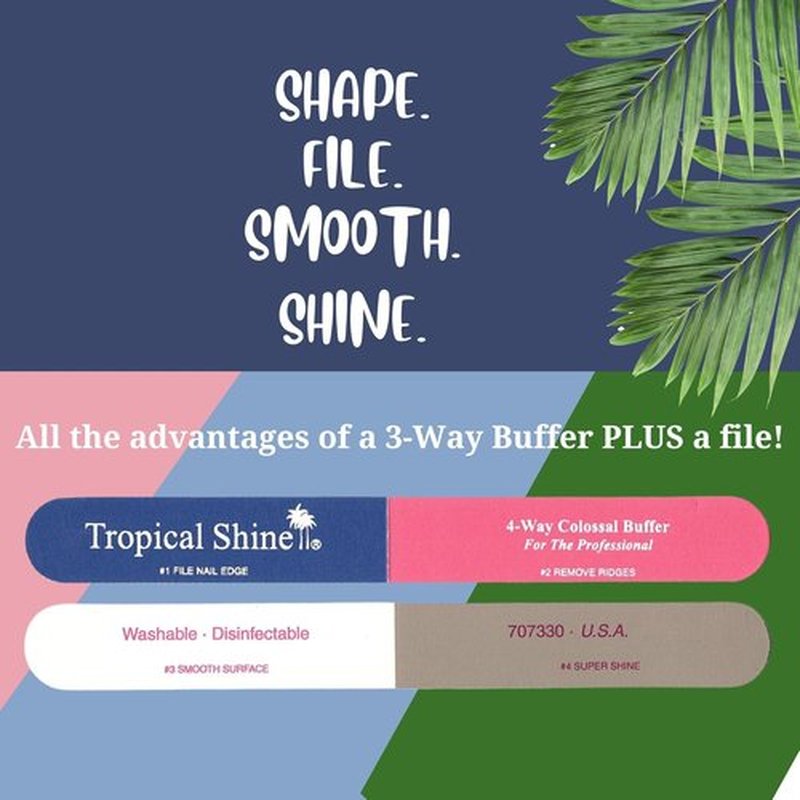 Tropical Shine Colossal 4-Way Nail Buffer - Professional File for Shaping & Smoothing - Compact Blue-Pink Design