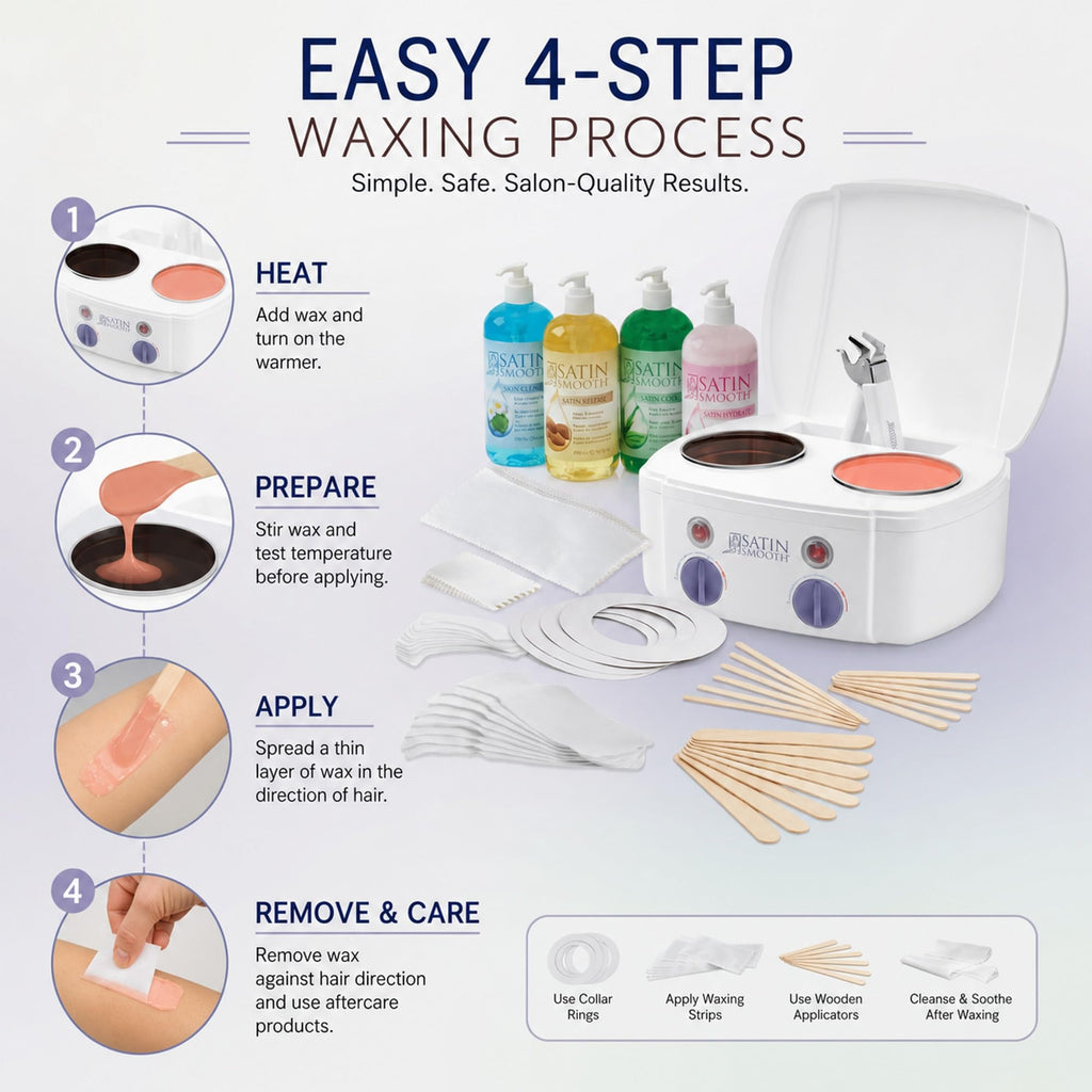 Satin Smooth Professional Dual Wax Warmer Kit - Hair Removal System with Hard & Soft Wax Accessories, Pre & Post-Wax Care Supplies, Spa Waxing Kit for Face and Body