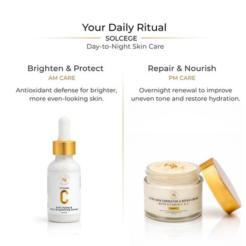 SOLCEGE Vitamin C Serum for Face – Antioxidant, Brightening & Dark Spot Corrector with Niacinamide, Retinol & Salicylic Acid, Anti Aging for Uneven Skin Tone & Fine Lines, Hyaluronic Acid & MSM,1 oz.