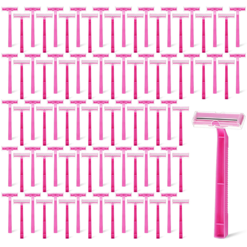 Hanaive Women's Disposable Razors Bulk Twin Blade Disposable Stainless Steel Hospitality Quality Shaver Multipurpose Portable Shave Razor Manual for Bathing Hotel Travel(Pink,100 Pcs)