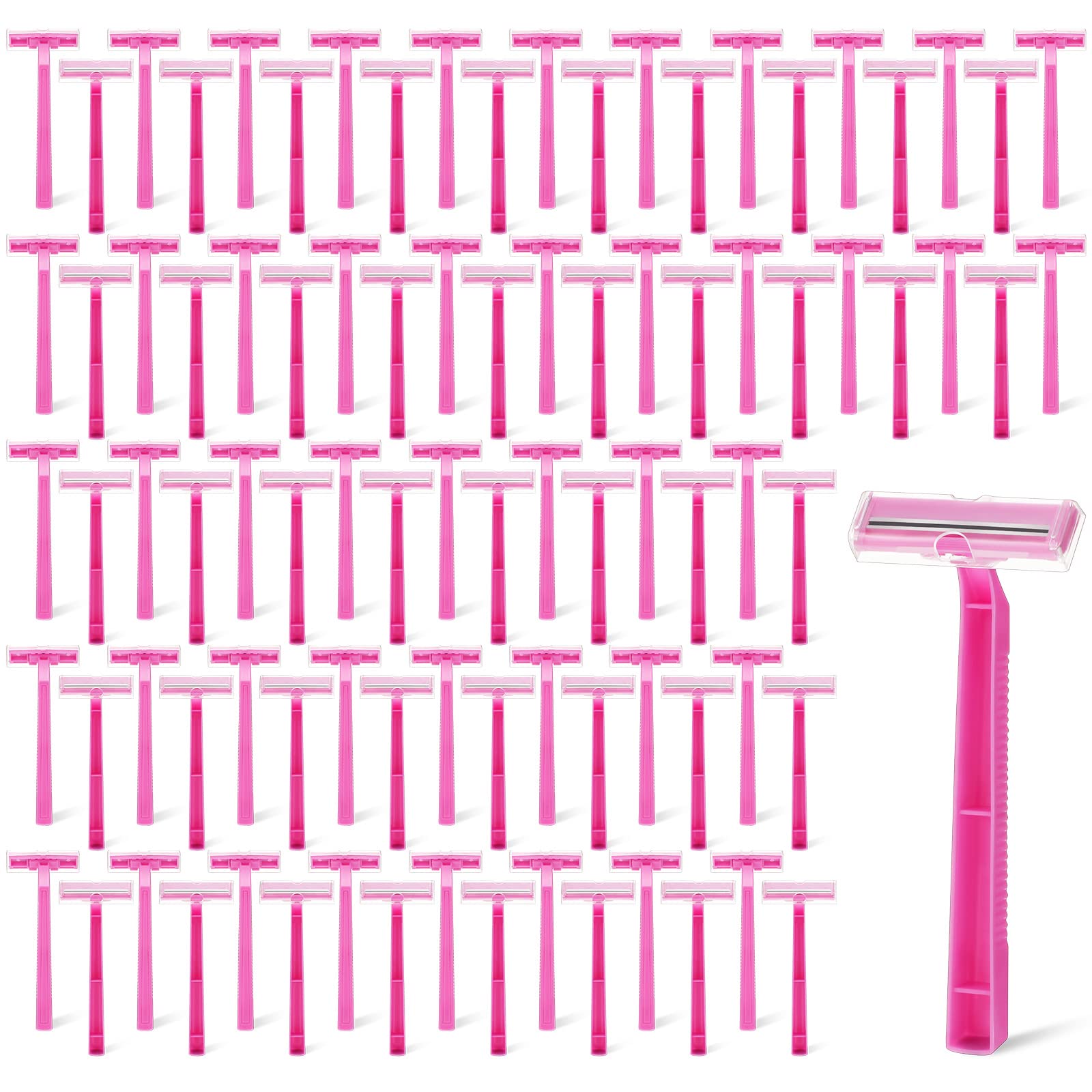 Hanaive Women's Disposable Razors Bulk Twin Blade Disposable Stainless Steel Hospitality Quality Shaver Multipurpose Portable Shave Razor Manual for Bathing Hotel Travel(Pink,100 Pcs)