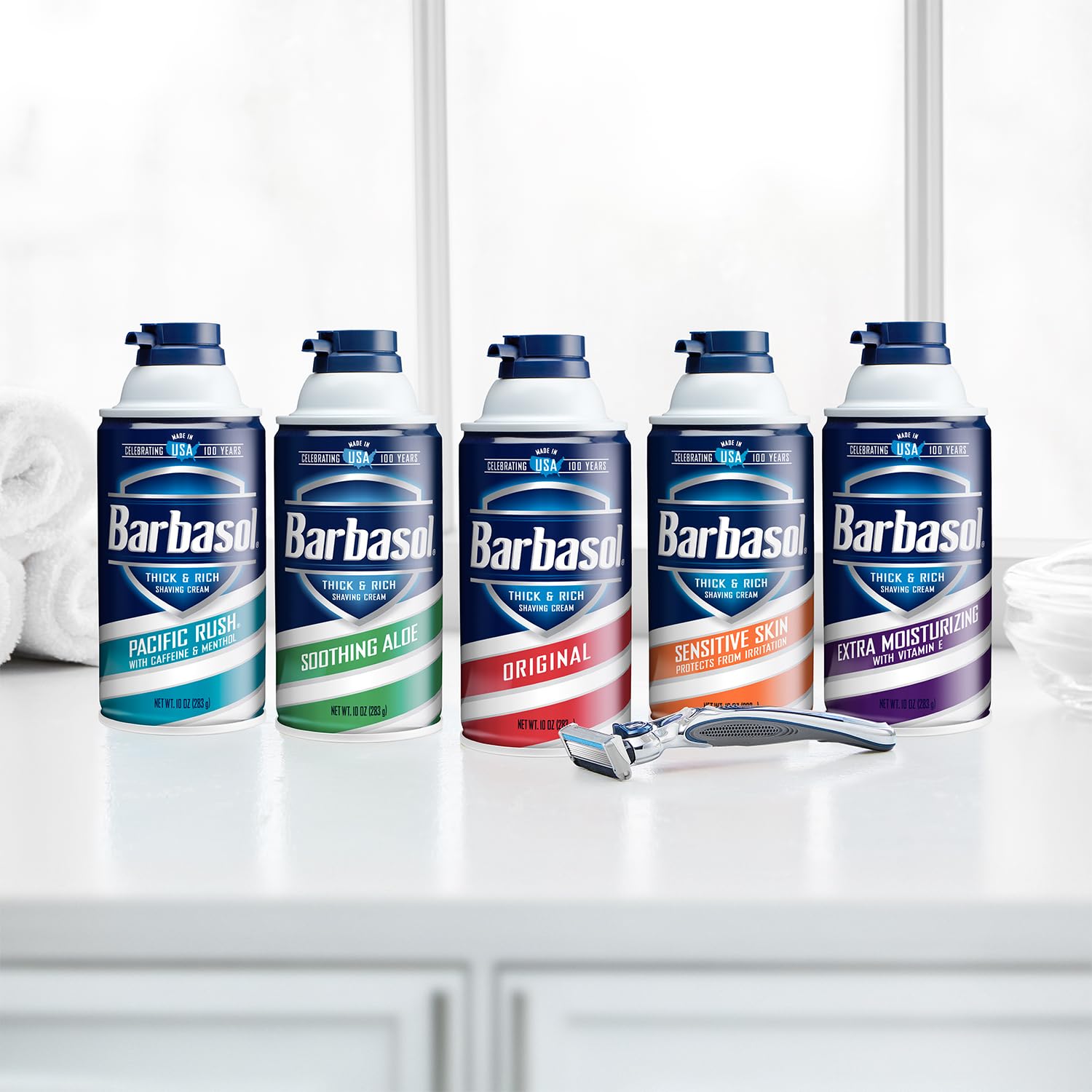 Barbasol Original Thick & Rich Shaving Cream | Shaving Foam for All Skin Types, Thick Instant Lather Protects Skin, Non-Greasy, USA Made, Fresh Scent, 10 OZ (Bulk Pack of 12)