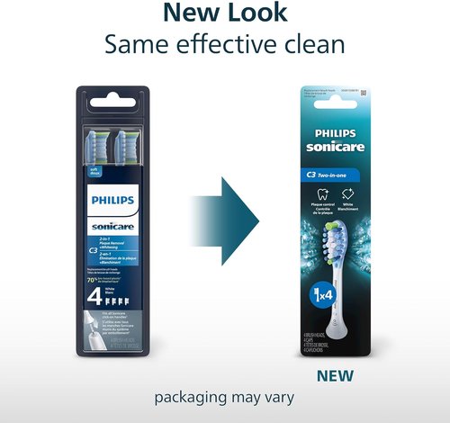 Philips Sonicare C3 Two-in-One Electric Toothbrush Heads - Genuine Replacement, White, 4 Pack