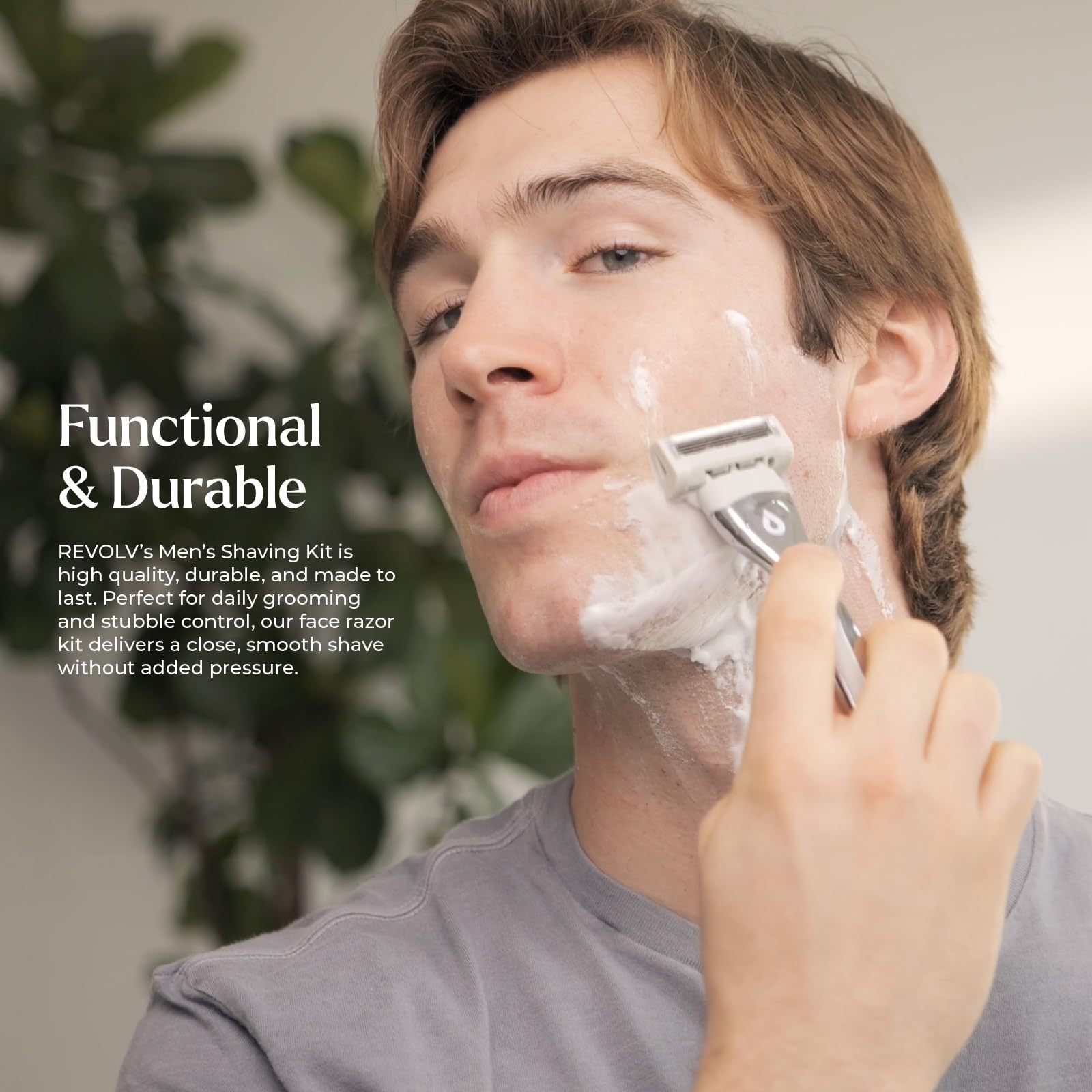 REVOLV - Men’s Razor - 1 Premium Weighted Handle + 1 Dual-Sided Cartridge + 1 Stand - For a Closer, Smoother Shave - Safe on Sensitive Skin - Grey