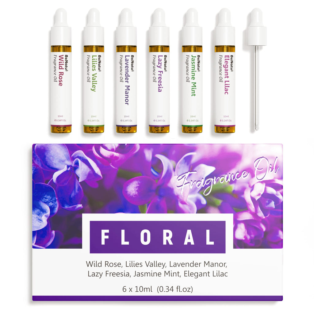 Benatu Summer Premium Fragrance Oils Set for Diffuser, Candle, Soap Making - Fruity Scents Aromatherapy Perfume Oil Gift for Home (Lime Basil, Cucumber, Peach, Strawberry, Melon, Blackberry Bay) 6 Pcs