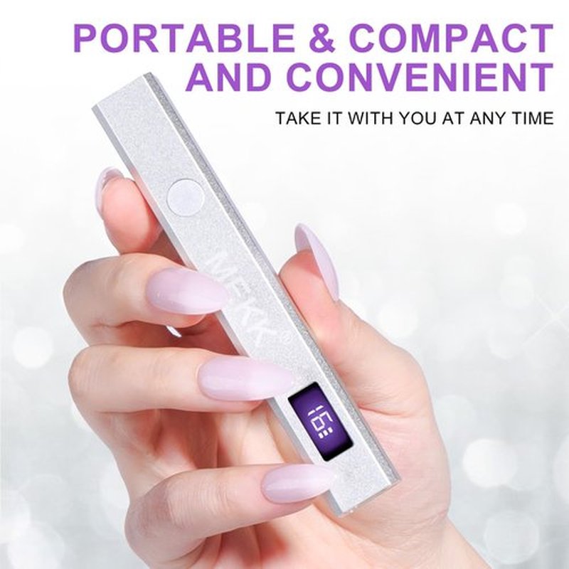 MEKK Metal Handheld UV Light for Gel Nails,Mini UV LED Nail Lamp with LED Screen and Cordless Flash Cure Nail Lamp with Visible Timer,Portable Nail Light for Beginners,Travel,Home- Silver