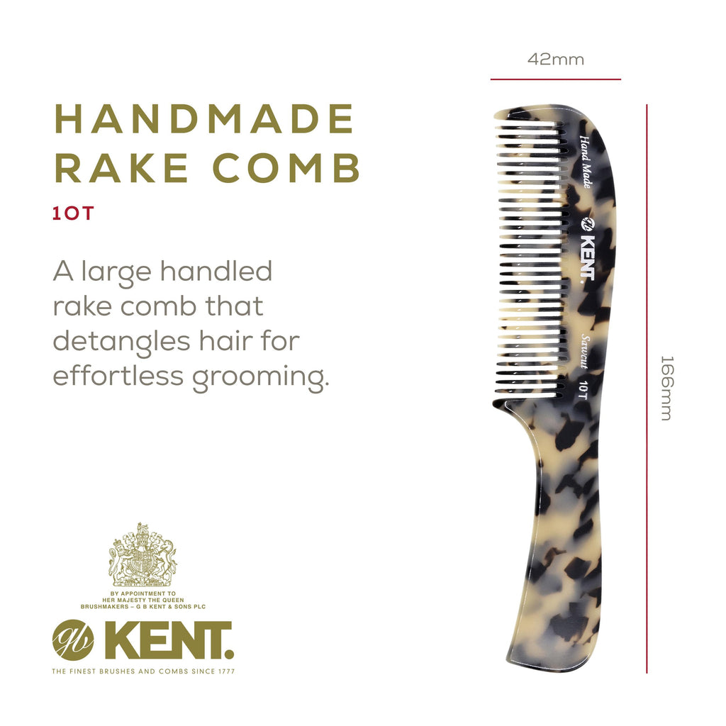 Kent 10T TW Large Detangler Comb, Handmade Wide Tooth Comb for Curly Thick Hair, Detangling Combs For Wet and Dry Hair, Saw-Cut and Hand Polished Made in England