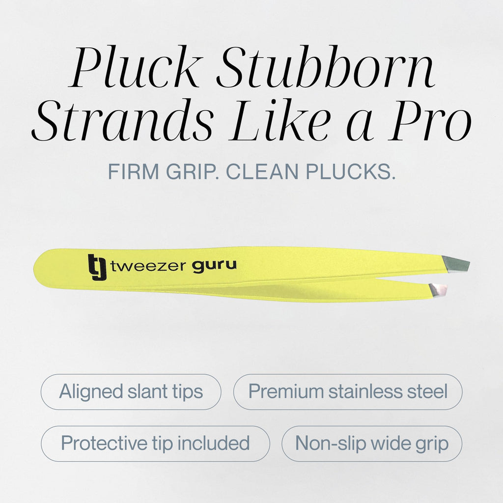 Tweezer Guru Tweezers for Women Facial Hair & Men – Precision Slant-Pointed Eyebrow Tweezer for Ingrown Hair, Blackhead & Splinter Removal (Yellow)